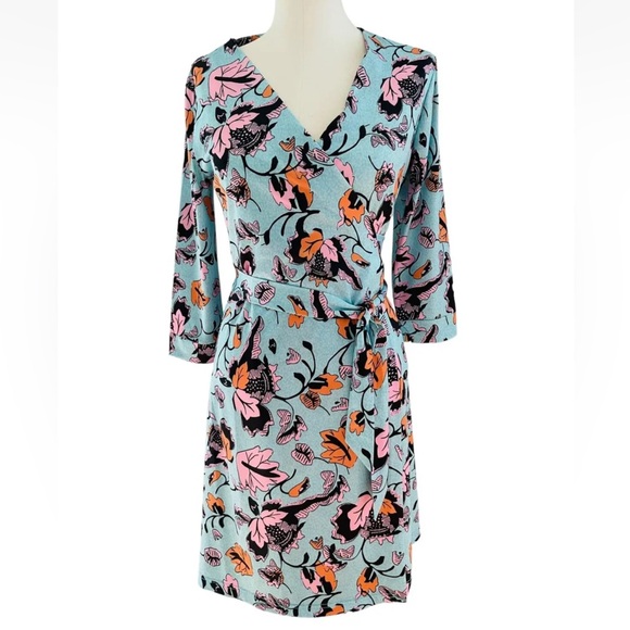 Diane von Furstenberg Tulle Flower Green Wrap Dress Sz 4 - Picture 5 of 5